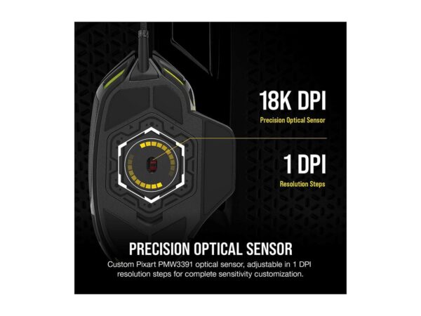 CORSAIR NIGHTSWORD RGB Performance Tunable FPS/MOBA Gaming Mouse, Black, Backlit RGB LED, 18000 dpi, Optical - Image 3