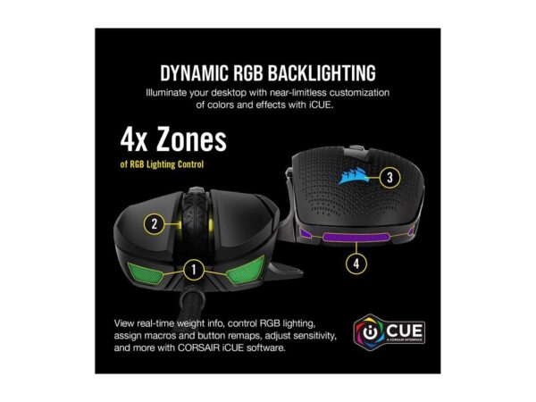 CORSAIR NIGHTSWORD RGB Performance Tunable FPS/MOBA Gaming Mouse, Black, Backlit RGB LED, 18000 dpi, Optical - Image 5