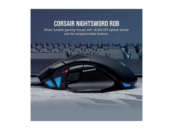 CORSAIR NIGHTSWORD RGB Performance Tunable FPS/MOBA Gaming Mouse, Black, Backlit RGB LED, 18000 dpi, Optical - Image 6