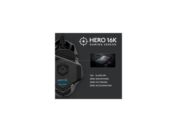 Logitech G502 HERO High Performance Wired Gaming Mouse, HERO 25K Sensor, 25,600 DPI, RGB, Adjustable Weights, 11 Programmable Buttons, On-Board Memory, PC / Mac - Image 5