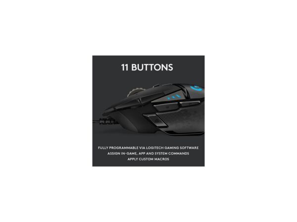 Logitech G502 HERO High Performance Wired Gaming Mouse, HERO 25K Sensor, 25,600 DPI, RGB, Adjustable Weights, 11 Programmable Buttons, On-Board Memory, PC / Mac - Image 6