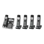 Panasonic Link2Cell Bluetooth Cordless Phone System with Voice Assistant, Call Block and Answering Machine, Expandable Home Phone with 5 Handsets – KX-TGF575S (Black with Silver Trim)