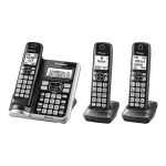 Panasonic Link2Cell Bluetooth Cordless Phone System with Voice Assistant, Call Blocking and Answering Machine. DECT 6.0 Expandable Cordless System - 3 Handsets - KX-TGF573S (Black/Silver Trim)